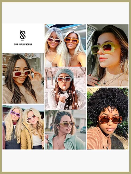 Retro Rectangle Sunglasses, Chunky Plastic Frames, UV400 Protection main image 6